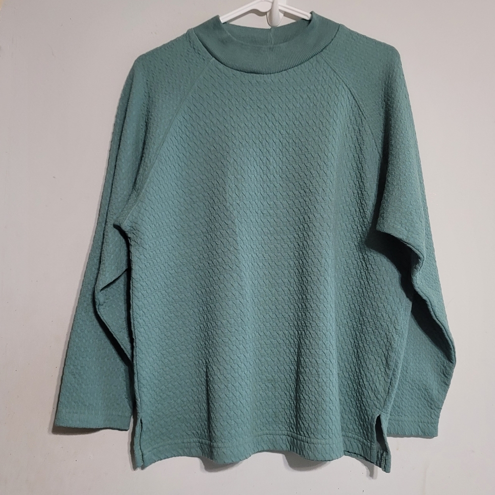 VITNAGE TOP WOMEN LARGE SAGE GREEN TEXTURED SWEATSHIRT SEAFOAM L MOCK‎ NECK